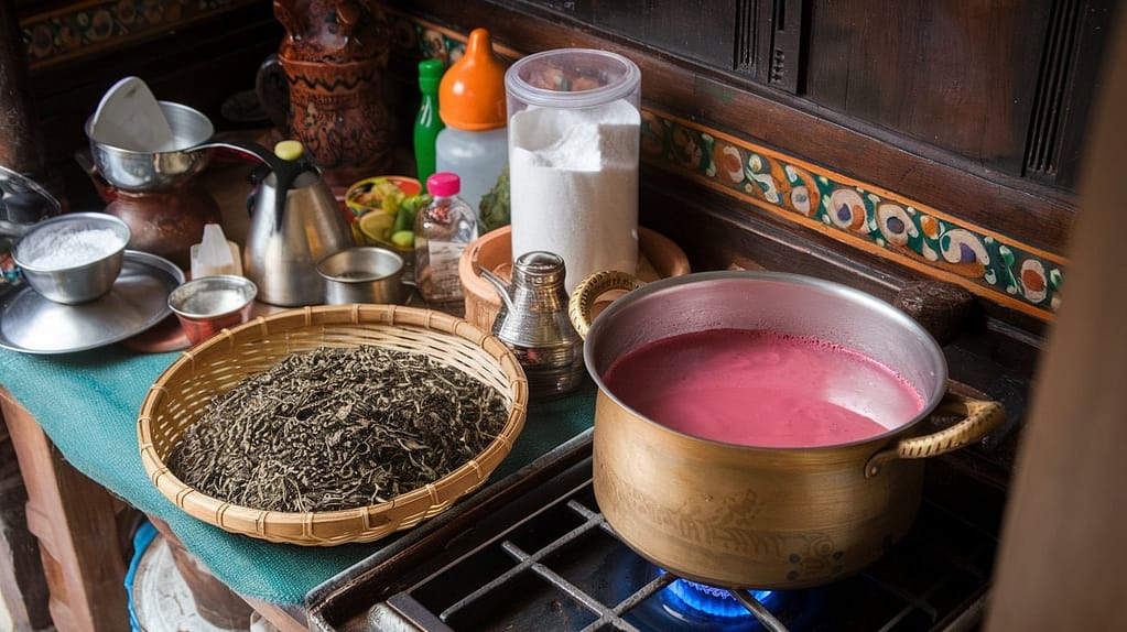 pink tea being prepared